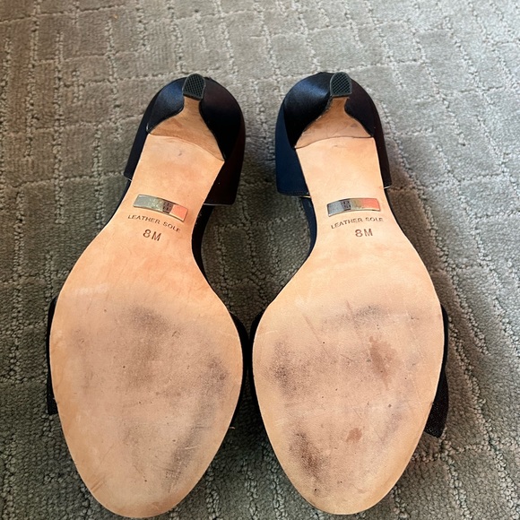 Badgley Mischka size 8 black satin d’orsay open toe pump with tulle bow - Picture 4 of 11